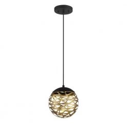 Golden Eclipse 8-Watt Integrated LED Matte Coal and Honey Gold Globe Mini Pendant with Metal Shade by George Kovacs