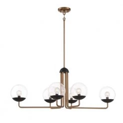 Outer Limits 6-Light Painted Bronze Isl and Chandelier with Clear Glass Globe Shades by George Kovacs