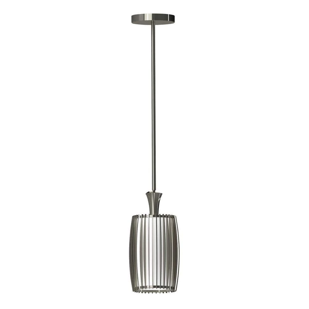 Night Moves 70-Watt Integrated LED Plated Pewter Mini Pendant with White Acrylic Shade by George Kovacs 1 Night Moves 70-Watt Integrated LED Plated Pewter Mini Pendant with White Acrylic Shade by George Kovacs