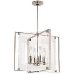 Crystal-Clear 4-Light Polished Nickel Pendant by George Kovacs