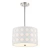 Patchwork 16 in. 3-Light Polished Nickel Drum Pendant with White Faux Leather Shade by George Kovacs