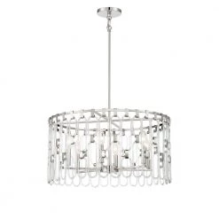 Charming 6-Light Polished Nickel Cage Pendant Light with Clear Glass Accents by George Kovacs