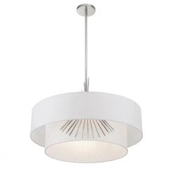 Gramercy 4-Light Polished Nickel Shaded Pendant Light with White Silk Shade by George Kovacs -ETi Sales polished nickel george kovacs chandeliers p5394 613 c3 1000