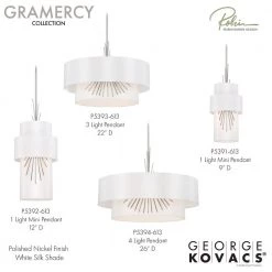 Gramercy 4-Light Polished Nickel Shaded Pendant Light with White Silk Shade by George Kovacs -ETi Sales polished nickel george kovacs chandeliers p5394 613 fa 1000
