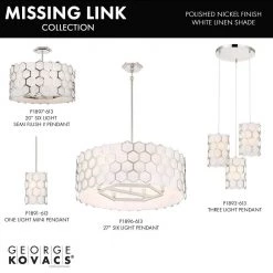 Missing Link 1-Light Polished Nickel Mini-Pendant Light with Fine White Linen Shade by George Kovacs -ETi Sales polished nickel george kovacs pendant lights p1891 613 1f 1000