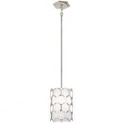 Missing Link 1-Light Polished Nickel Mini-Pendant Light with Fine White Linen Shade by George Kovacs