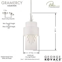 Gramercy 1-Light Polished Nickel Shaded Mini Pendant Light with White Silk Shade by George Kovacs -ETi Sales polished nickel george kovacs pendant lights p5392 613 1f 1000