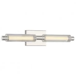 Double Barrel 22.5 in. 2-Light Polished Nickel LED Vanity Light with Clear Ribbed Glass Shades by George Kovacs