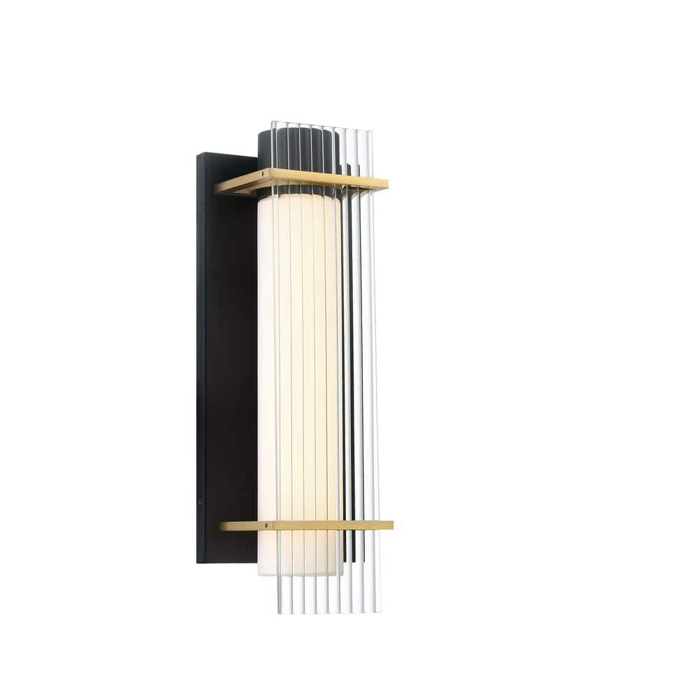 Midnight Gold 1-Light Sand Coal LED Outdoor Wall Lantern Sconce with Honey Gold Highlights by George Kovacs 1 Midnight Gold 1-Light Sand Coal LED Outdoor Wall Lantern Sconce with Honey Gold Highlights by George Kovacs