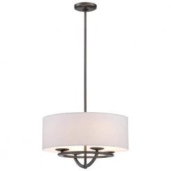 Circuit 4-Light Smoked Iron Pendant with White Fabric Shade by George Kovacs