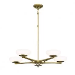 Scale 8-Watt 5-Light Integrated LED Soft Brass Chandelier with Etched White Glass Shade by George Kovacs