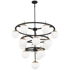 Alluria 16-Light Weathered Black with Autumn Gold Chandelier with Etched Opal Glass Shade by George Kovacs