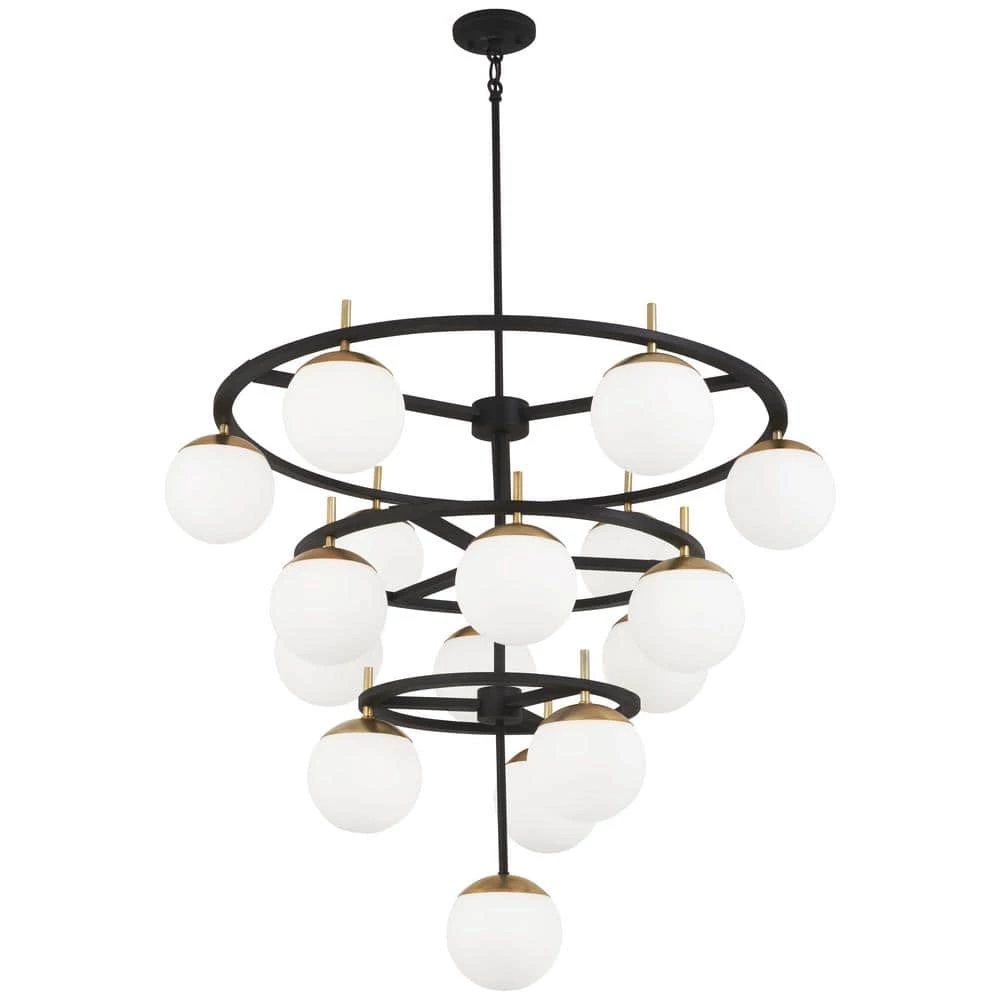 Alluria 16-Light Weathered Black with Autumn Gold Chandelier with Etched Opal Glass Shade by George Kovacs 1 Alluria 16-Light Weathered Black with Autumn Gold Chandelier with Etched Opal Glass Shade by George Kovacs
