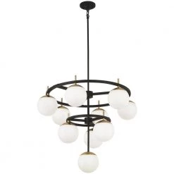 Alluria 10-Light Weathered Black with Autumn Gold Chandelier with Etched Opal Glass Shade by George Kovacs