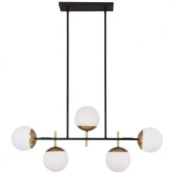 Alluria 5-Light Weathered Black with Autumn Gold Billiard Light with Etched Opal Glass Shade by George Kovacs