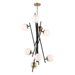 Alluria 48-Watt Integrated LED Weathered Coal and Autumn Gold Cluster Chandelier with Etched Opal Glass Globe Shades by George Kovacs
