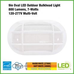 8.5 in. Oval TwistFit Marine White LED Outdoor Bulkhead Light Frosted Glass Lens and Polycarbonate Base by ETi -ETi Sales white eti bulkhead lights 504071020 40 1000