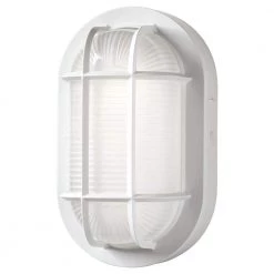 8.5 in. Oval TwistFit Marine White LED Outdoor Bulkhead Light Frosted Glass Lens and Polycarbonate Base by ETi