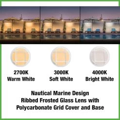 8.5 in. Round TwistFit Marine White LED Outdoor Bulkhead Light Frosted Glass Lens and Polycarbonate Base by ETi -ETi Sales white eti bulkhead lights 504081020 1d 1000