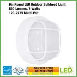 8.5 in. Round TwistFit Marine White LED Outdoor Bulkhead Light Frosted Glass Lens and Polycarbonate Base by ETi -ETi Sales white eti bulkhead lights 504081020 40 1000