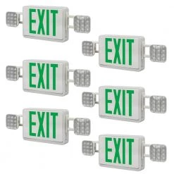 60-Watt Equivalent Integrated LED White with Green Letters Emergency Light Exit Sign Combo Battery Backup (6-Pack) by ETi