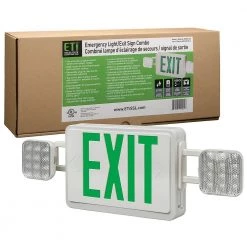 60-Watt Equivalent Integrated LED White with Green Letters Emergency Light Exit Sign Combo Battery Backup (6-Pack) by ETi -ETi Sales white eti emergency exit lights 55502102 6pk fa 1000