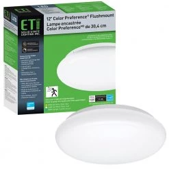 12 in. Step Dimming Motion Sensor Low Profile Color Selectable LED Flush Mount Ceiling Light 1000 Lumens Multi-Volt by ETi