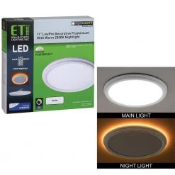 11 in. White Beveled Edge Color Changing Selectable LED Flush Mount with Night Light Feature Ceiling Light (4-Pack) by ETi -ETi Sales white eti flush mount lights 56572113 4pk 76 1000