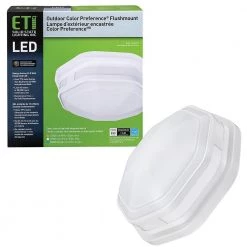 11 in. 1-Light White Octagon Selectable LED Indoor Outdoor Flush Mount Porch Deck Light 830 Lumens 3000K 4000K 5000K by ETi